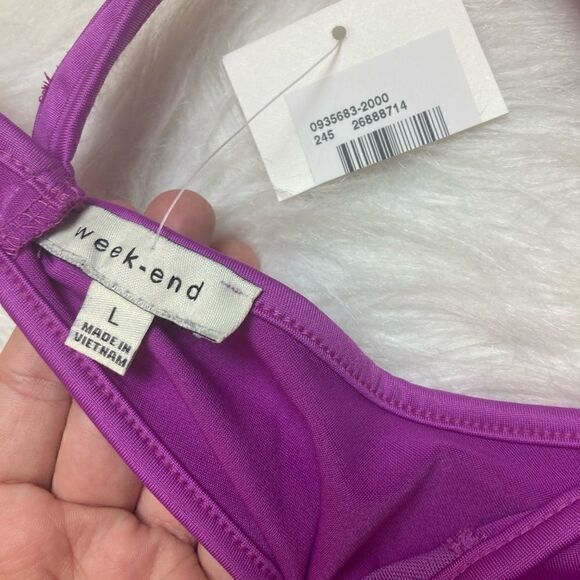 Week-end Mesh Insert Purple Unlined Lounge Racerback Sports Bra - Picture 4 of 5